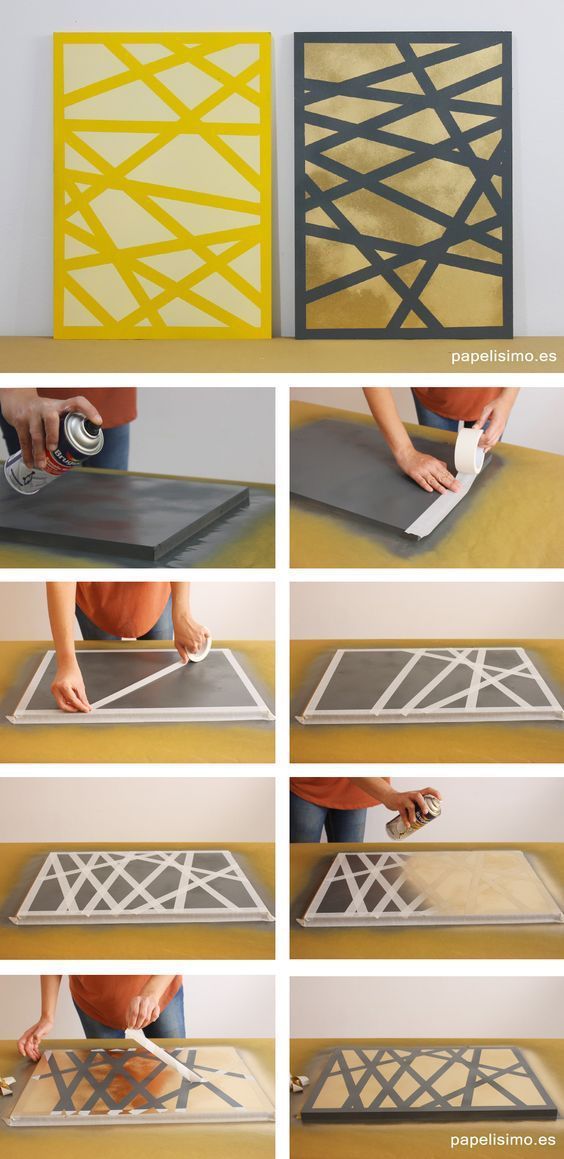 ideas para cuadros decorativos cinta y pintura
